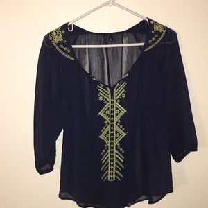 Heartsoul Sheer Navy Neon Green Blouse